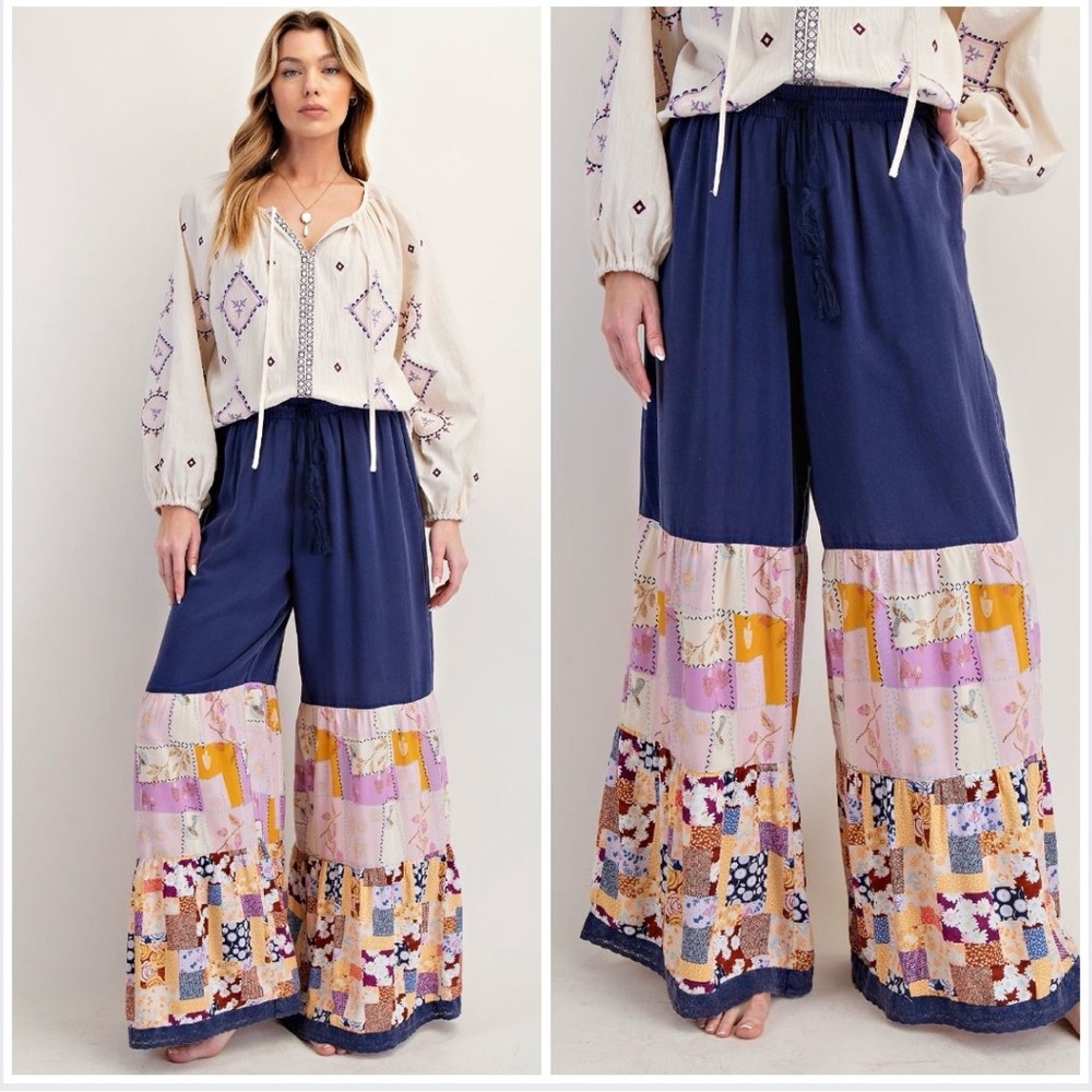 Easel Plus Size Patchwork Bohemian Wide-Leg Pants